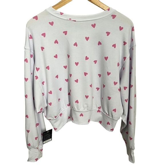 ONZIE Bella Pink Hearts Pullover Sweatshirt M/L 8-10 White Lightweight Cropped - Picture 2 of 5